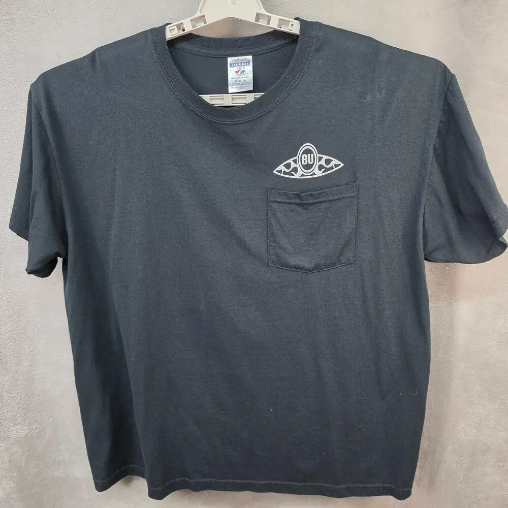 Bottoms Up Bar & Grill Pocket T-Shirt Men's XL Black Manchester Ohio Graphic Tee